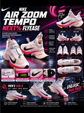 Nike Air Zoom Tempo NEXT% FlyEase - White, Pink & Black Performance Runners